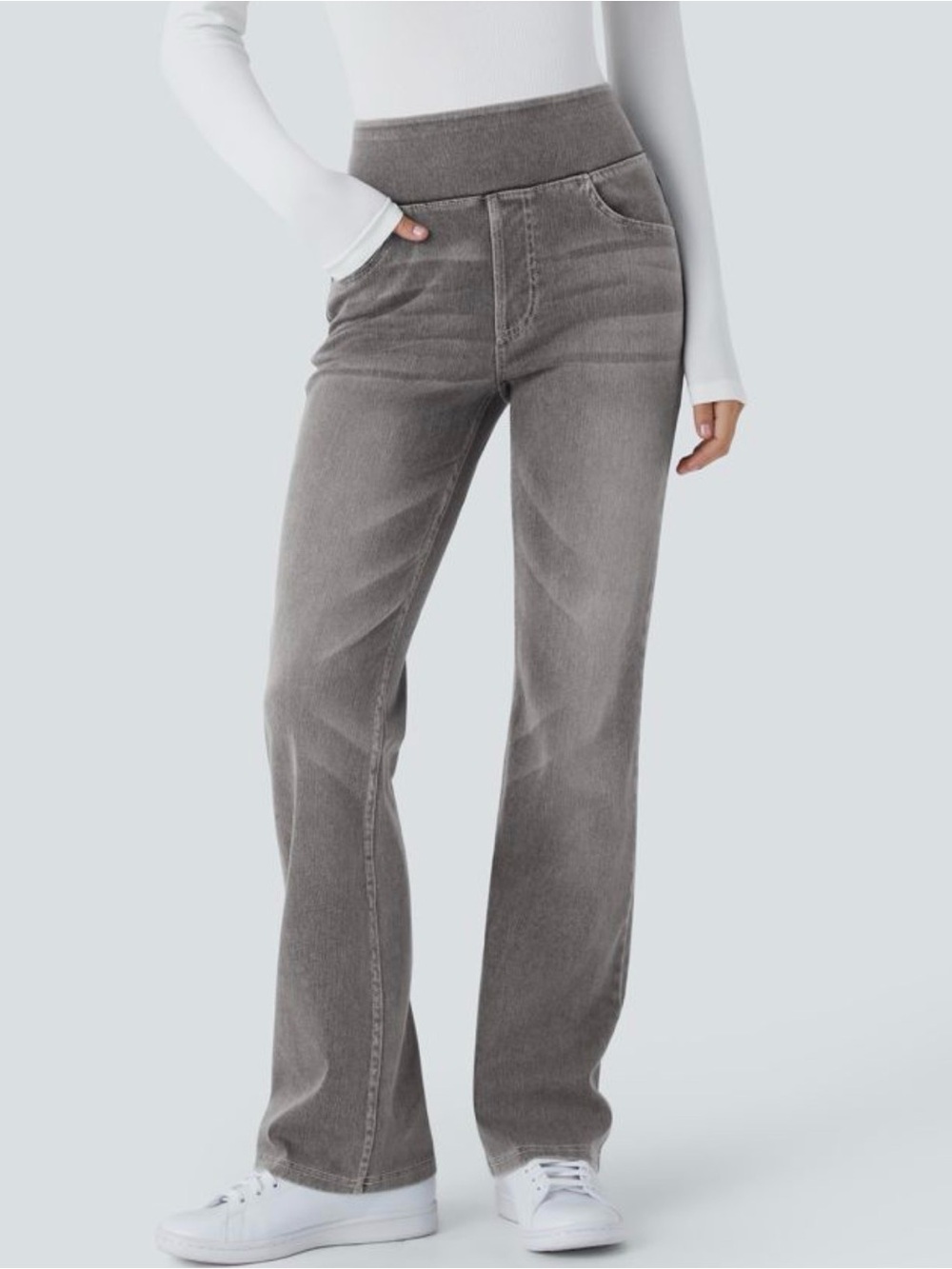 Halara Flex High Waisted Casual Bootcut Jeans NWT Black Iron Gray Denim Stretch